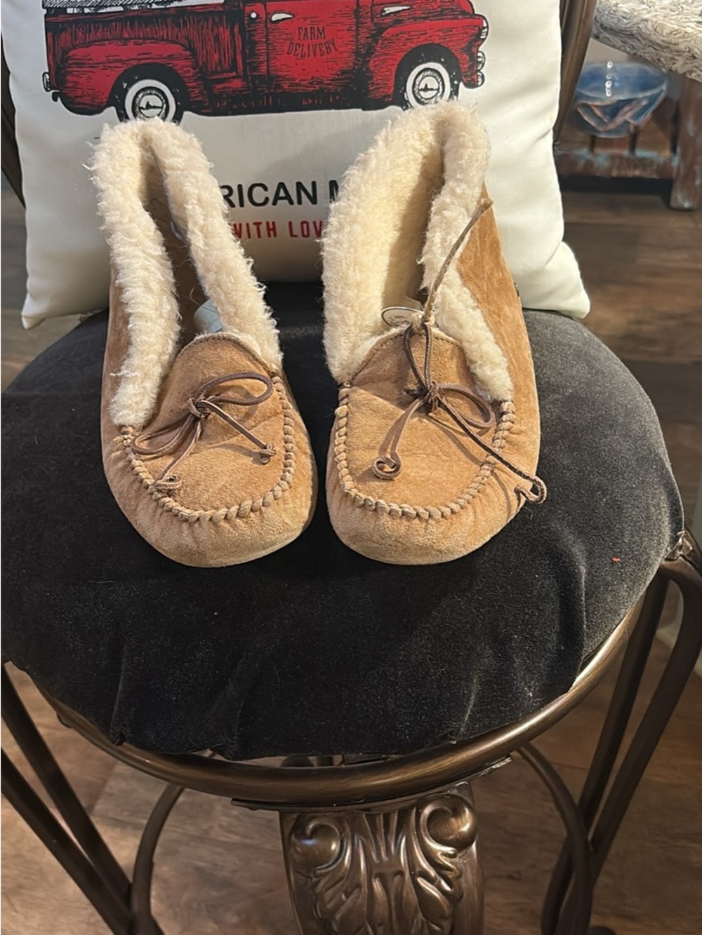 Cozy Shearling-Lined Suede Moccasin Slippers - Tan-UGG